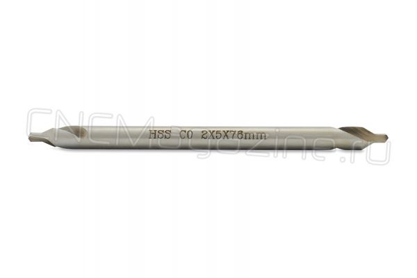 Центровочное сверло длинное 2 мм Р6М5К5 (HSS Co) тип A, комбинированное, двухстороннее