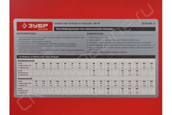 Набор метчиков и плашек 65 предметов 9ХС Зубр (28118-H65)
