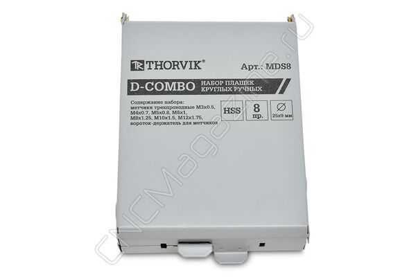 Набор плашек D-COMBO круглых ручных М3-М12 HSS 8 предметов MDS8 Thorvik