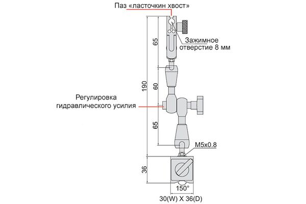 6228-40 Стойка магнитная гидравлическая для индикатора, 40 кгс