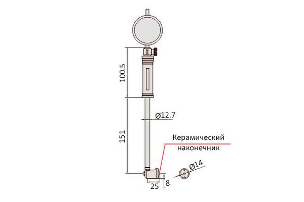 5511-1130-B Нутромер индикаторный НИ 50-160 мм, 0.01 мм, глубина измерений до 150 мм, керамические наконечники